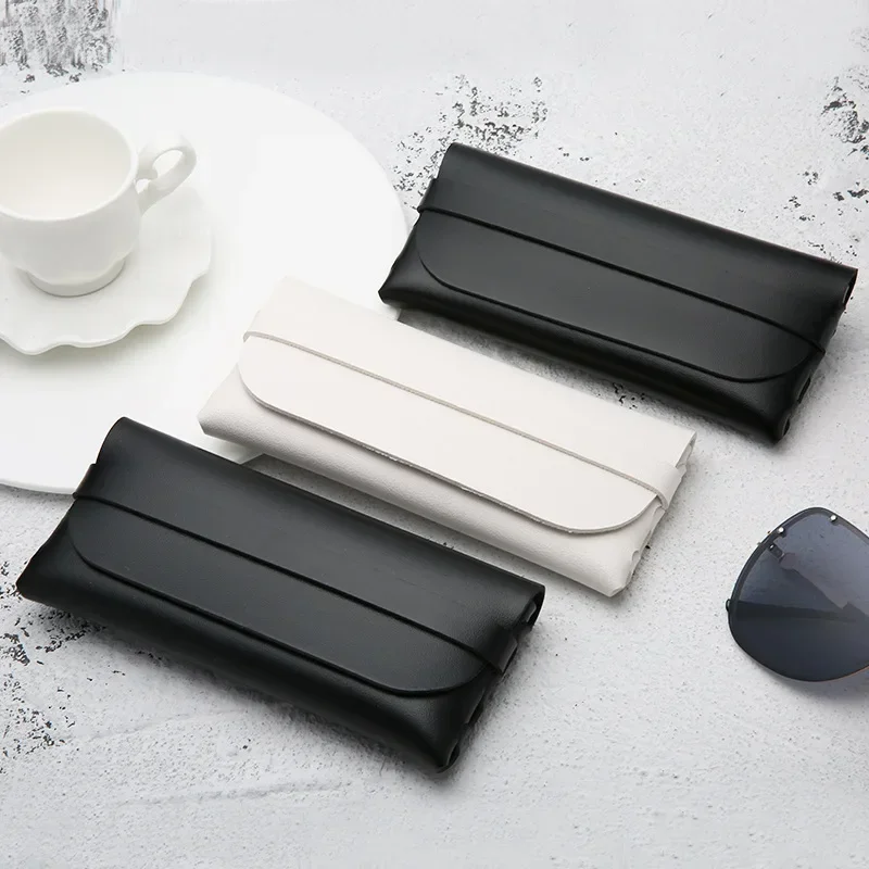 

1pc Braided Leather Glasses Case Reading Myopia Glasses Storage Box Portable Belt Buckle Press On Eyewear Woven Pattern Cases