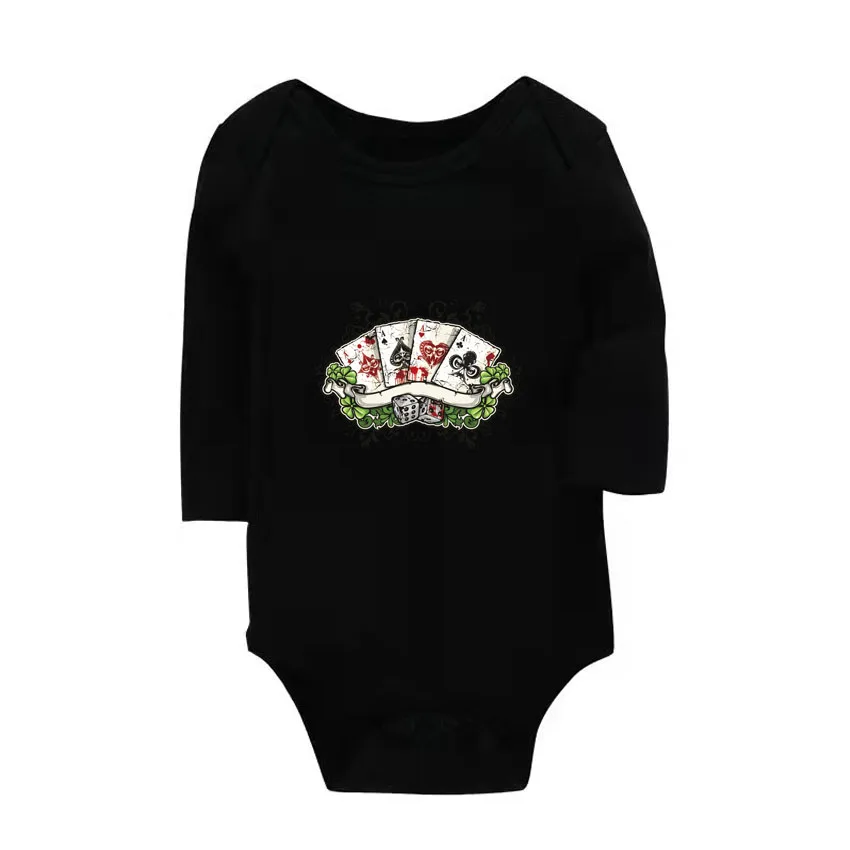 Aby Bodysuit Boys Girls Three-dimensional Funny Poker Pattern Print Jumpsuit Wear Unisex Newborn Baby Shower Long Sleeve T Shirt