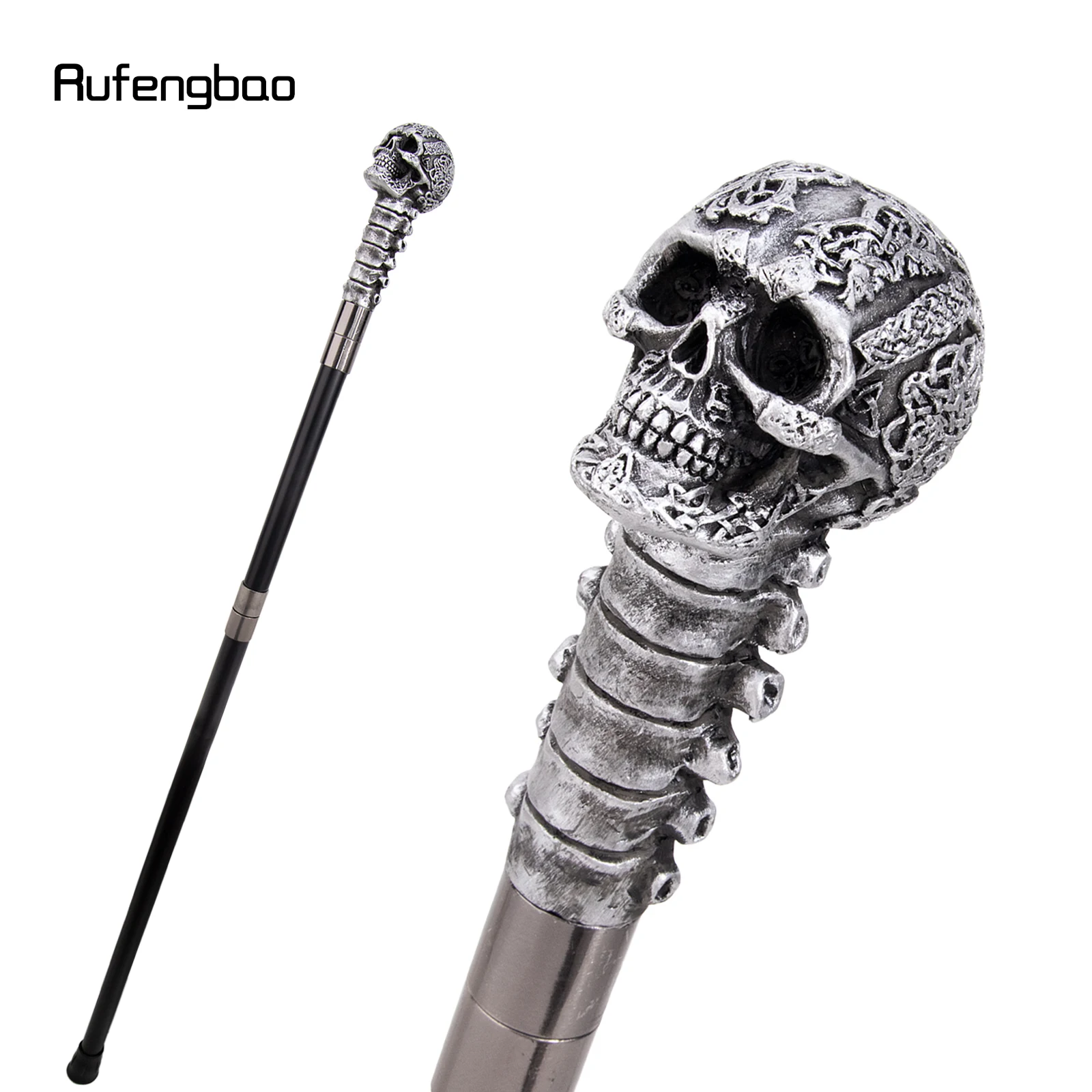 Silver Resin Skull Flower Walking Cane Fashion Decorative Stick Elegant Cosplay Cane Knob Crosier 94cm  Performance Stage Cane