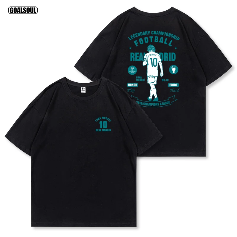 2025 مودريك تي شيرت ريال مدريد رقم. 10 MoDRIc كرة القدم الاتجاه العلامة التجارية الأمريكية الرجعية عارضة القطن قصير الأكمام جودة عالية الإضافية