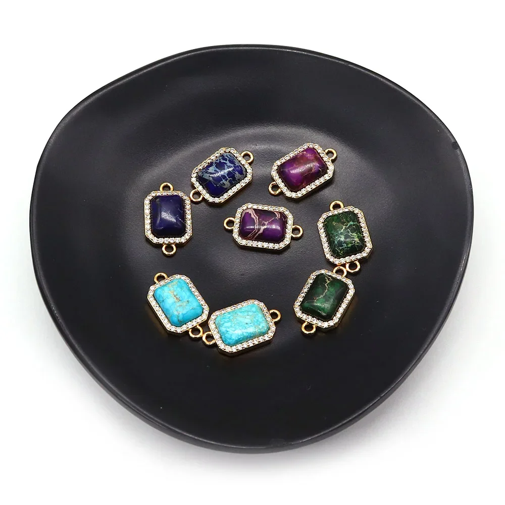 Luxurious Natural Imperial Stone Edge-wrapped Double-hole Glass Crystal Inlaid Pendant DIY Fashion Jewelry Connector Accessory