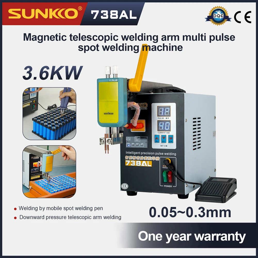 Sunkko-máquina de Solda a Ponto Braço Telescópico Atualizado Portátil com Canetas de Solda a Ponto Pulso de Precisão 3.6kw 738al Novo