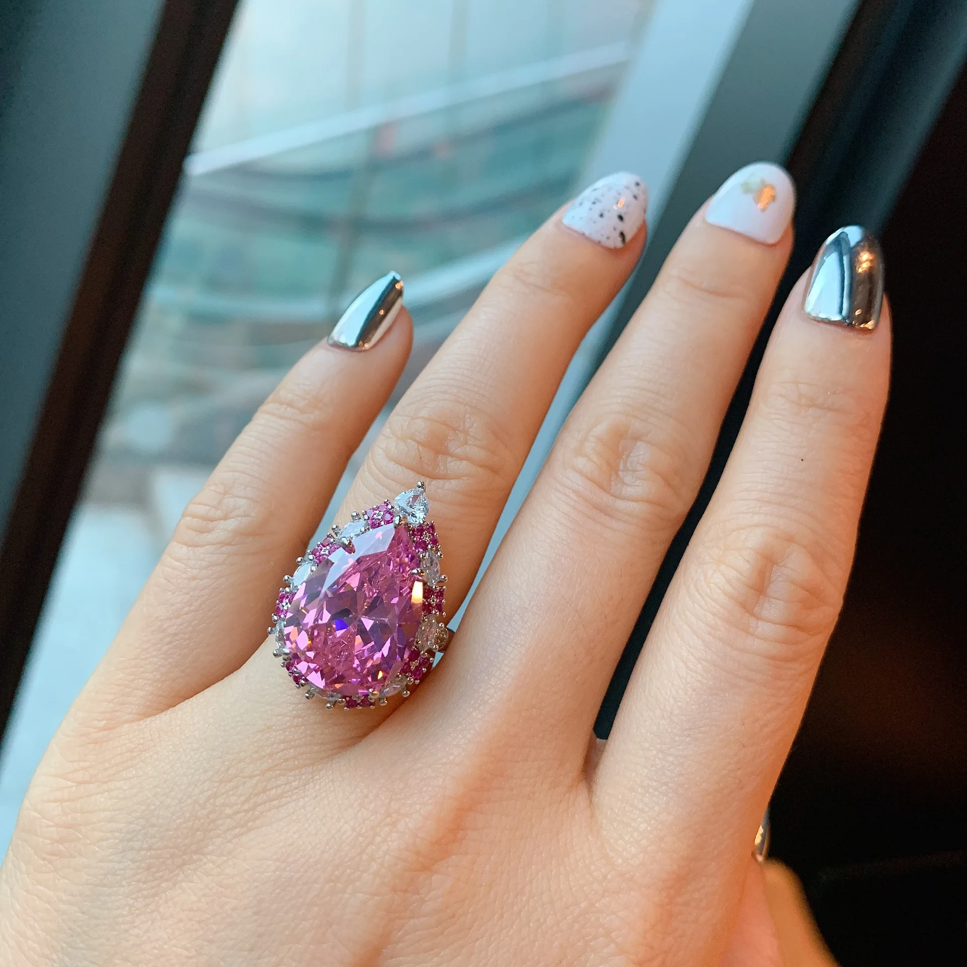 

Pear Cut Lab Pink Diamond Ring 925 sterling silver Party Wedding band Rings for Women Bridal Promise Engagement Jewelry