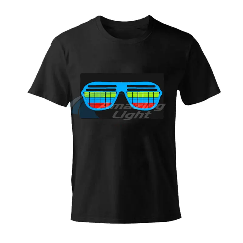 Glasses Design Equalizer Sound Activated Led Flashing T Shirt With 2pcs AA Battery Inverter Free Shipping