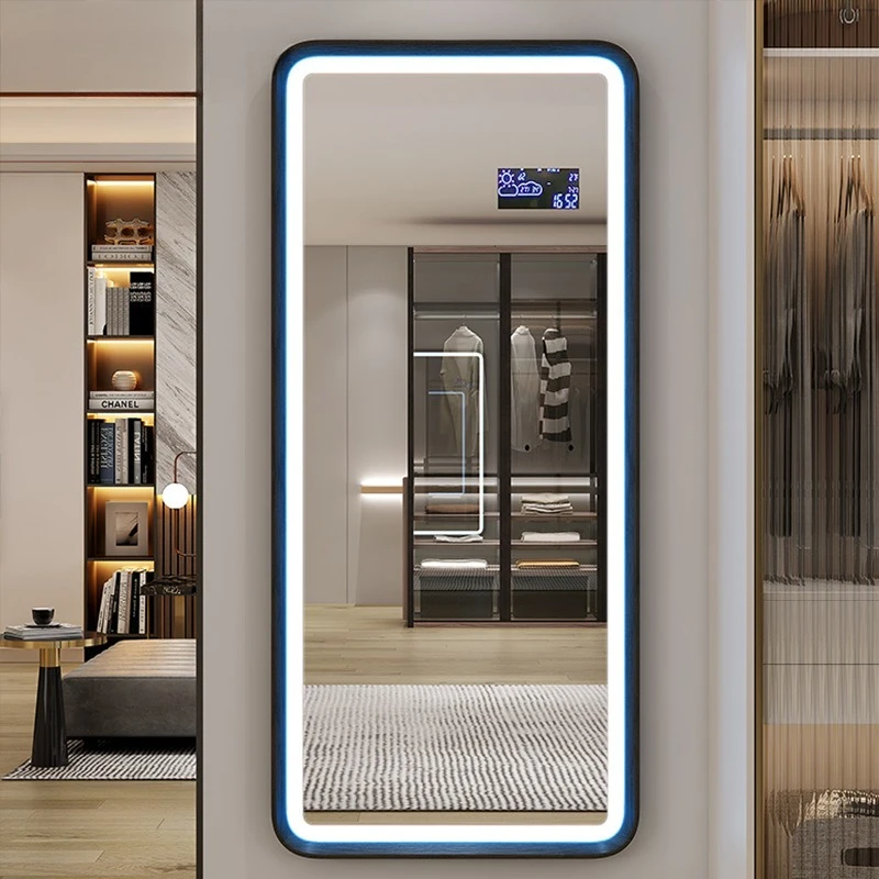 مرآة خشبية صلبة مربعة الشكل من الأرض إلى السقف لكامل الجسم وغرفة نوم من الخشب الصلب ومرآة حديثة وبسيطة