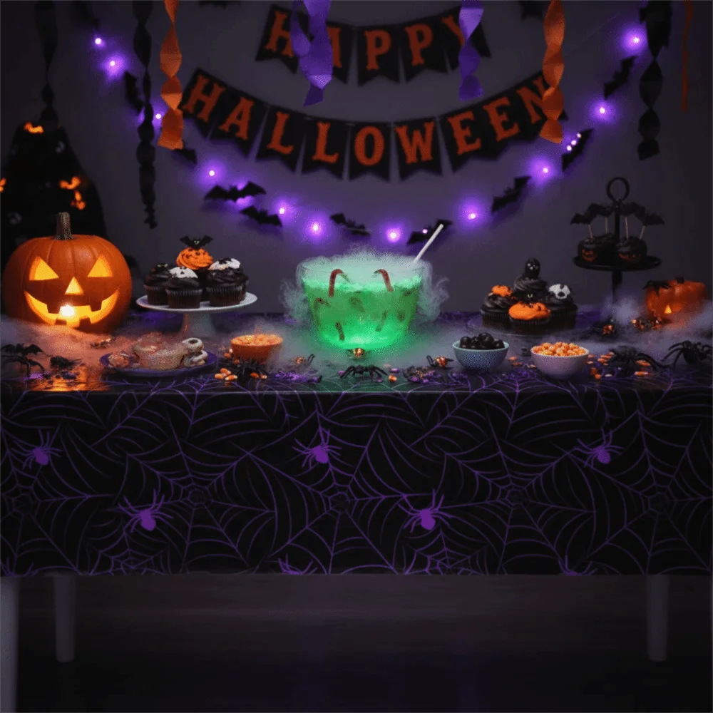 Plastic Halloween Disposable Spider Web Tablecloth Stain-resistant Waterproof Cobweb Party Tablecloth Oil-resistant Thickened