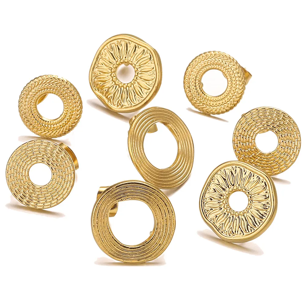 6pcs/lot Gold Stainless Steel Circle Ring Hollow Earring Making Supplies Hooks Connectors Earring Base Posts Components Parts