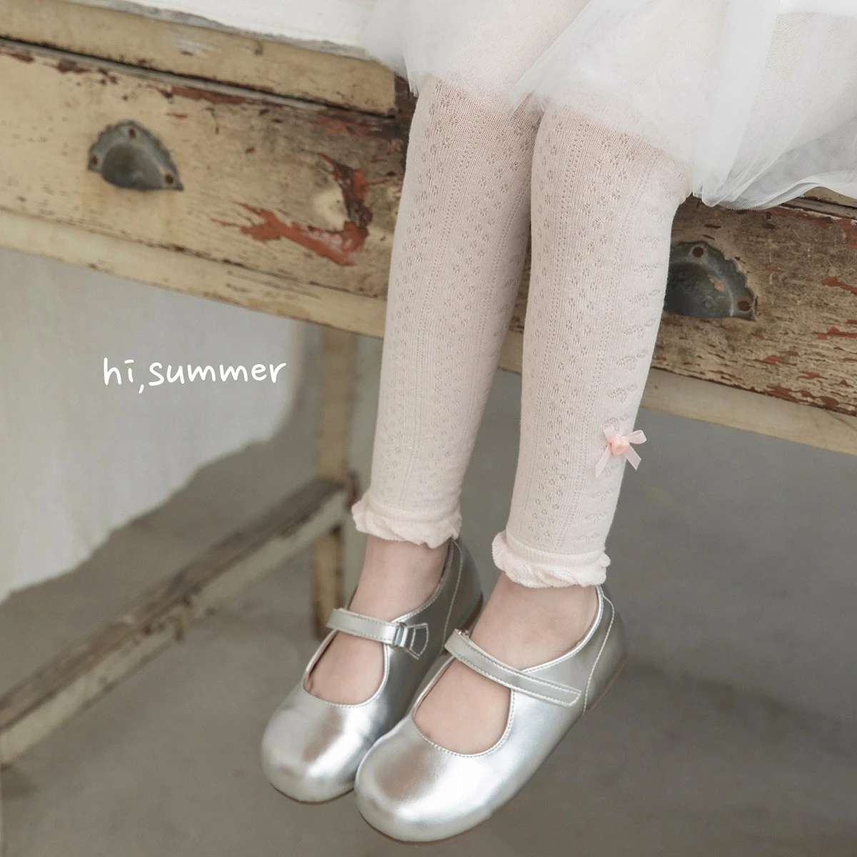 Summer thin leggings with bow ties, long pants for women to wear outside, hollow out cropped pants for baby girls