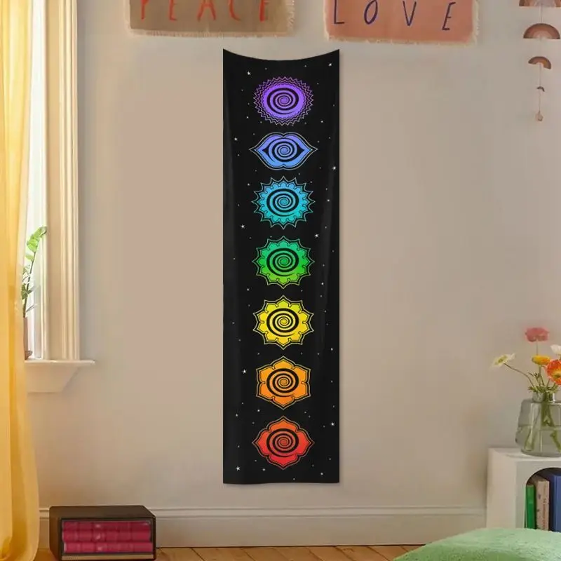 VIKAMA Vertical Strip Moon Phase Chakra Celestial Tapestry Witchy Boho Mystic Hanging Hallway Bedroom Dorm Living Room Decor