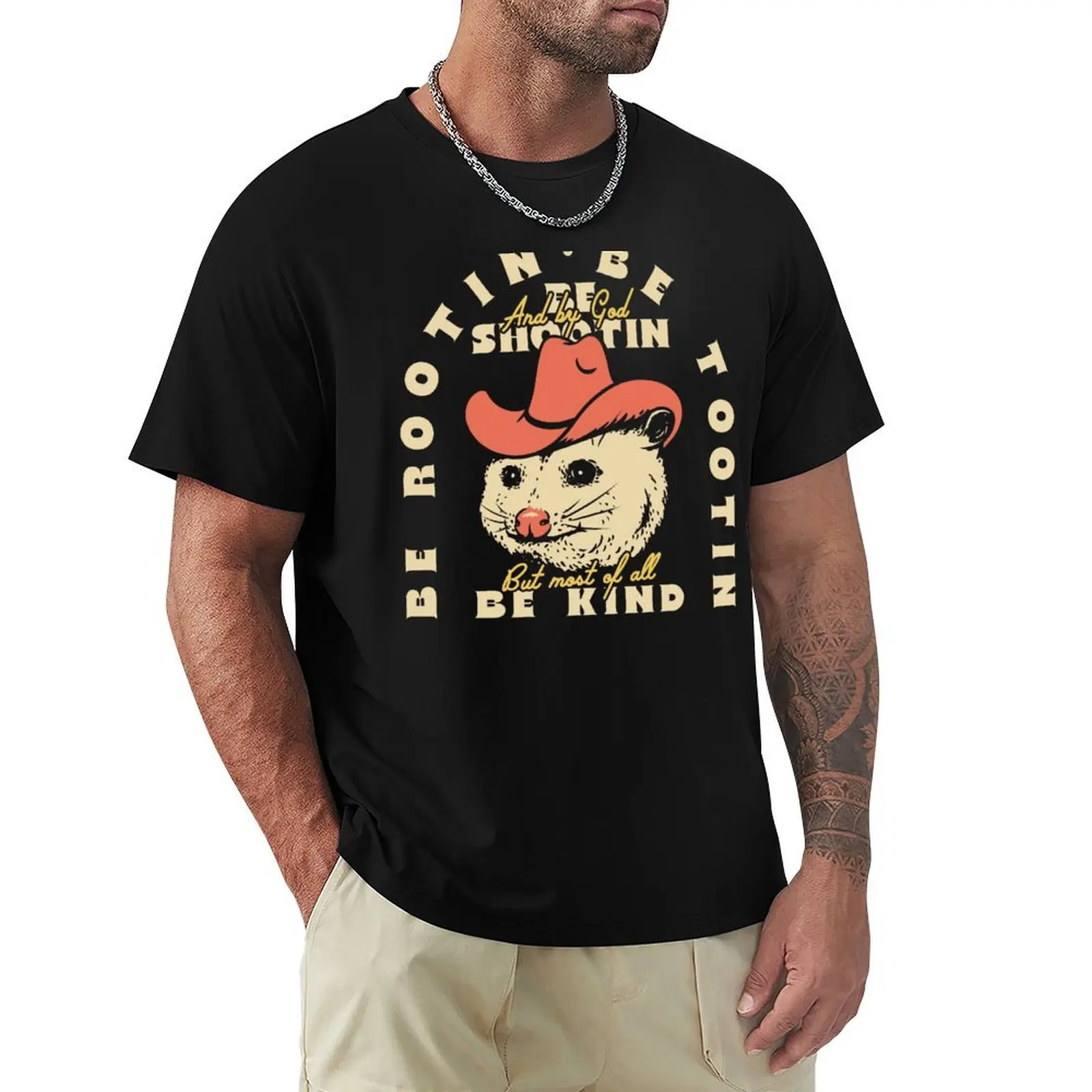 Rootin Tootin Shootin Possum Cowboy Advice Dark BG Red Space Cowgirl Country Style Possum Pet Mat Bandana Opossum T-Shirt