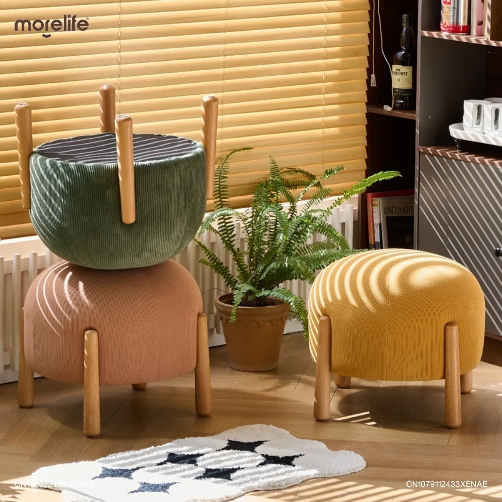 Creative Mushroom Corduroy Shoe Changing Stools Living Room Solid Wood Lamb Fur Short Stool Nordic Modern Minimalist Footstool