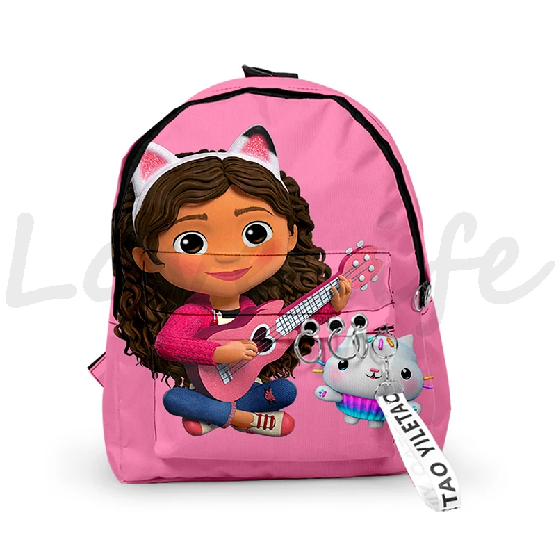 Popular Gabby\'s Dollhous Backpacks Boys/Girls pupil School Bags 3D Print Keychains Oxford Waterproof Cute Small Backpacks