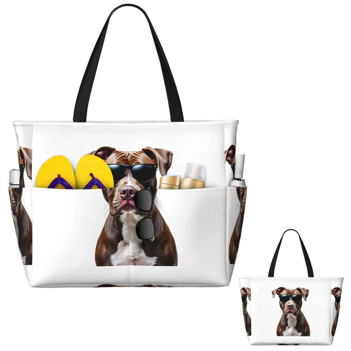 

Funny Cool Pitbull Wearing Sunglasses Beach Tote Bag Sport Gym Yoga Duffle Large Tote Bag Women Travel Bag Fitness bag