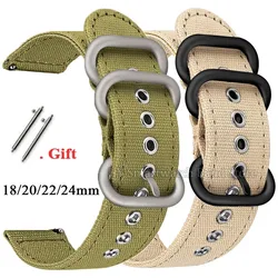 18 20 22 24mm Nylon Canvas Watch Strap for Samsung Galaxy Watch 4 5 6 Sport Quick Release Bracelet for Huawei GT2/3 Wrist Band