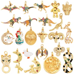 Dinosaur Snake Bird Bear Buffalo Cow Bull Leopard Head Elephant Animal Charm Pendant,18K Gold Zircon Necklace Jewelry Supply L31