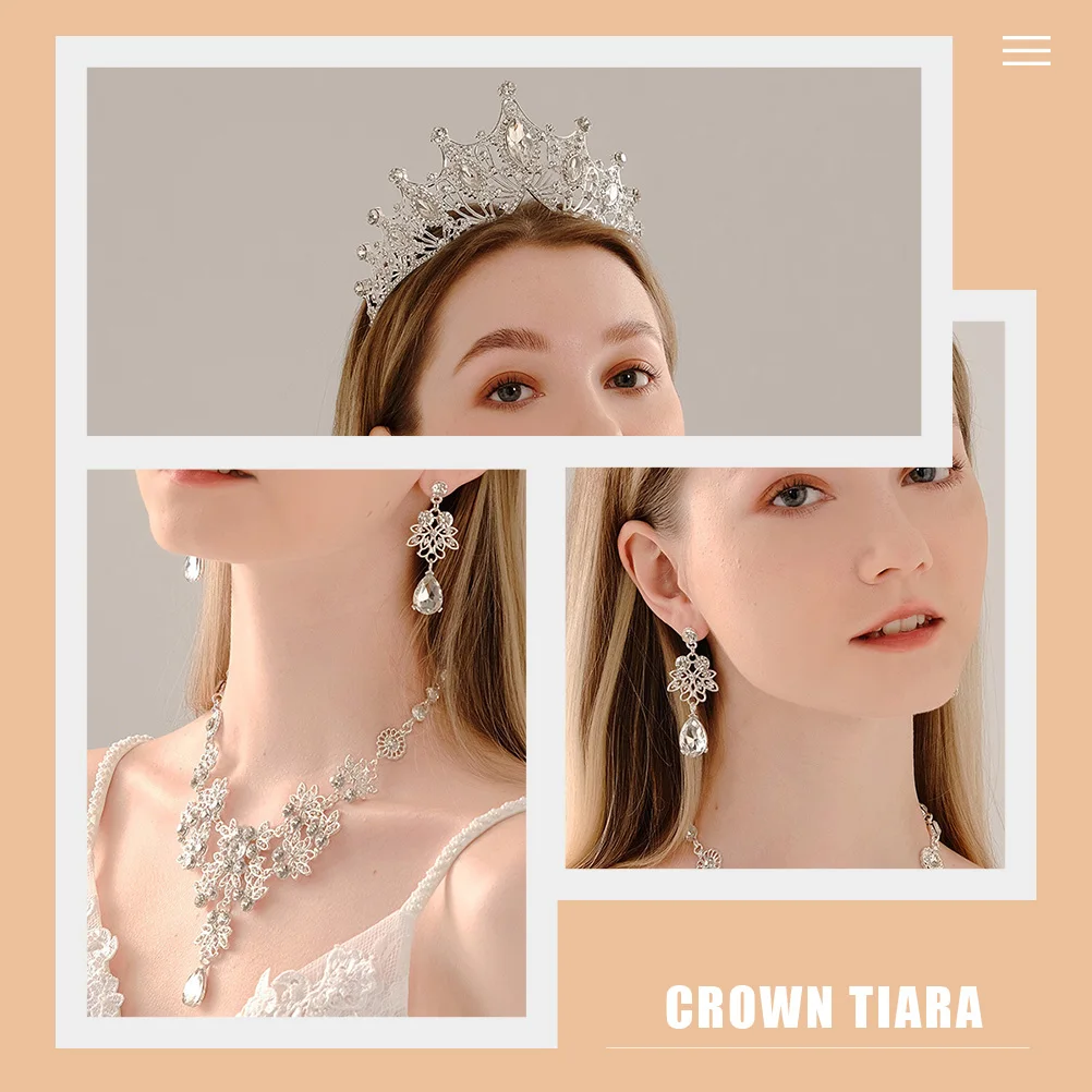 

1Set Crown Tiara Bridal Necklace Earrings Jewelry Set Wedding Accessories Bridal Jewelry for Wedding Bride Bridesmaid Evening
