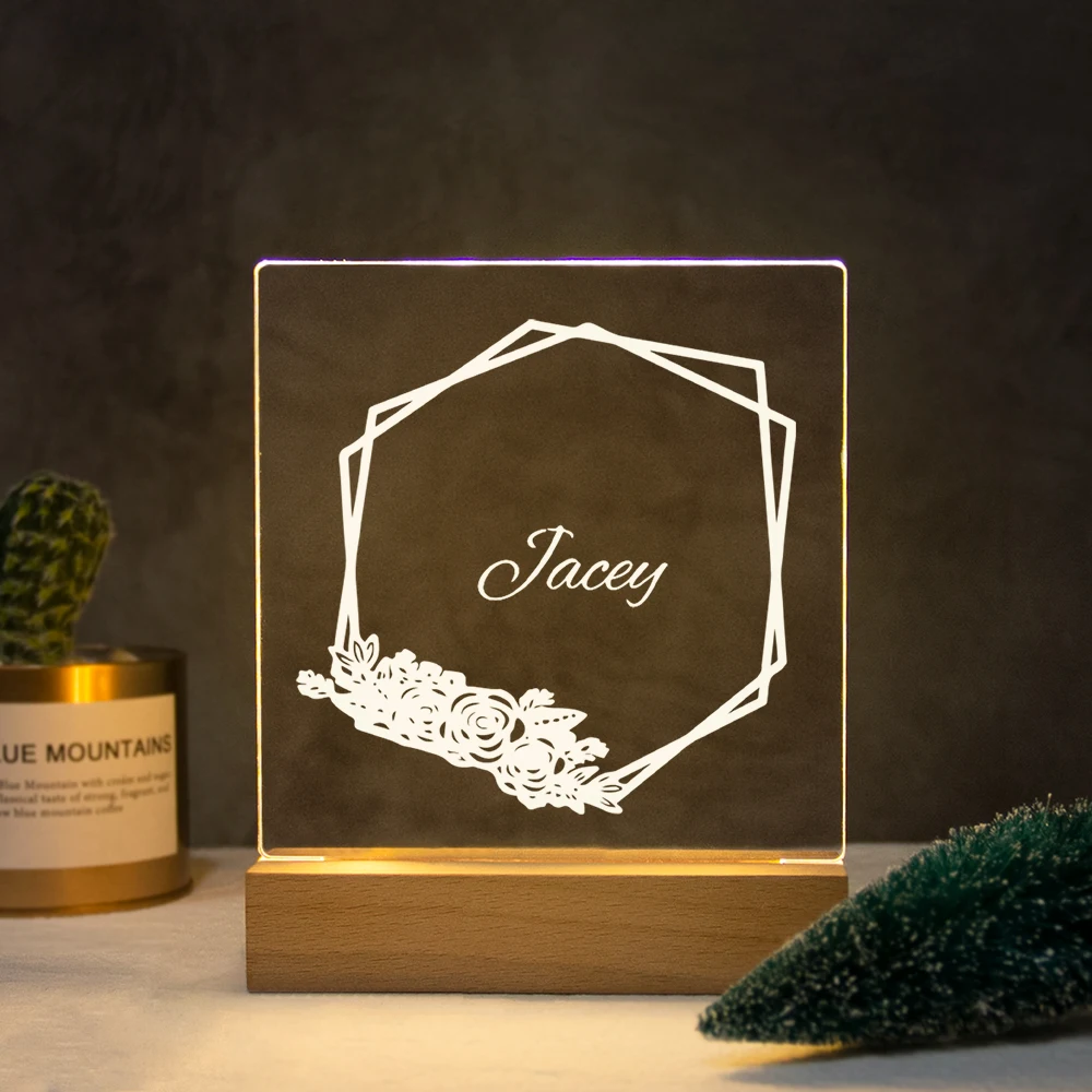 

Personalized Wreath Nightlight USB Customized Name 3D Lamp Christmas Decoration Bedroom Toys For Baby Birthday Gift