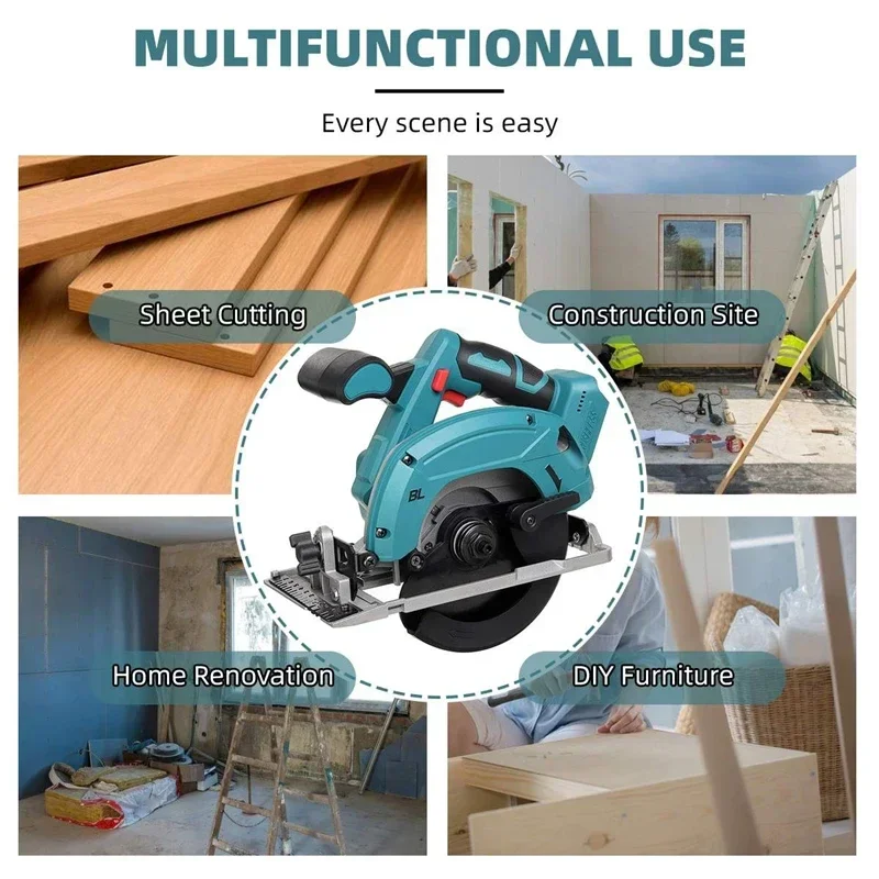 For Makita 18v Battery Cordless Circular Saw 185mm Saw Blade Brushless Adjustable Angle Cutting Woodworking