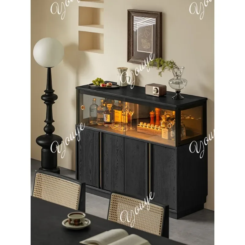 

XM Runhe Боковой шкаф Черный массив дерева Гостиная Кофейный шкаф Винный шкаф Простой