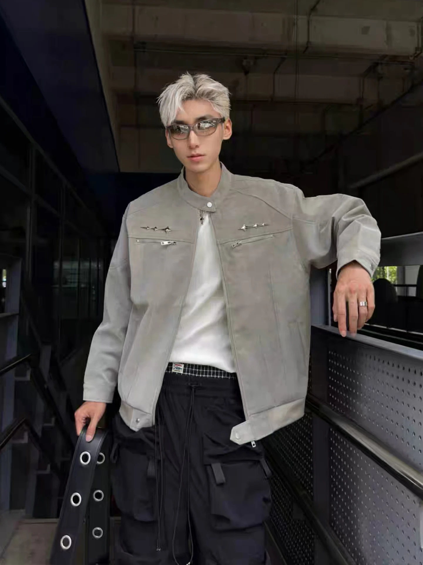 

American Dyed Motorcycle Jaet Men's Spring Autumn High Sensation Cool Pilot Jaet Stand Collar Baseball Sle Leather Coat