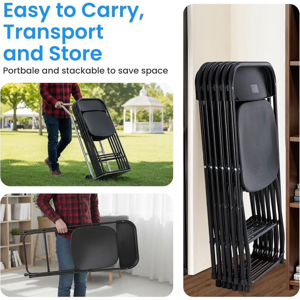 4-Pack Folding Chairs Plastic, Foldable Stackable Portable Chairs with Metal Frame 330lb Capacity, for Indoor Outdoor Use, Comme