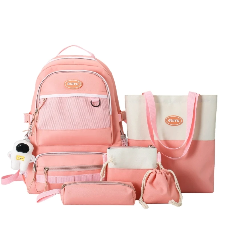 2023 New 5pcs  School Backpack with Shoulder Bag Pencil for Case Drawstring Bags for Student Boys Girls Casual Travel