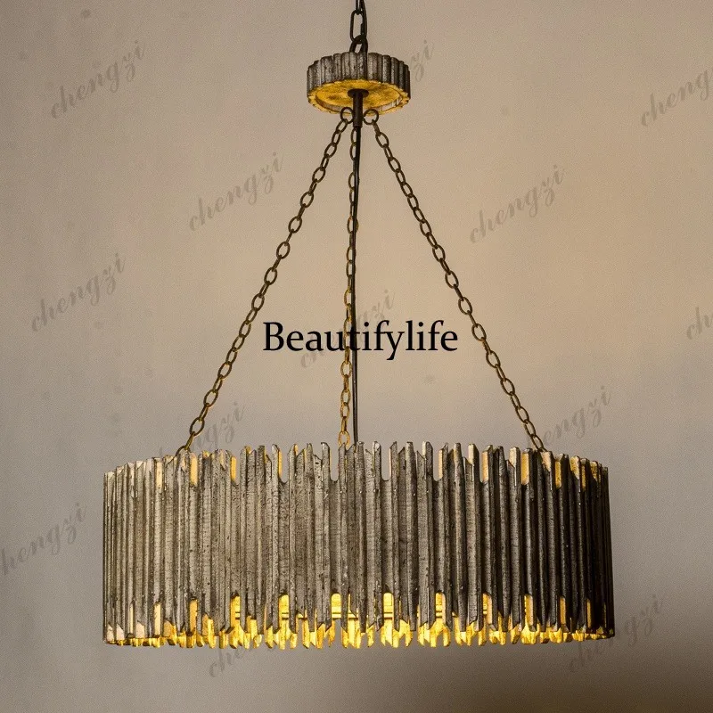 American retro industrial style wood decoration chandelier personalized living room dining room light homestay
