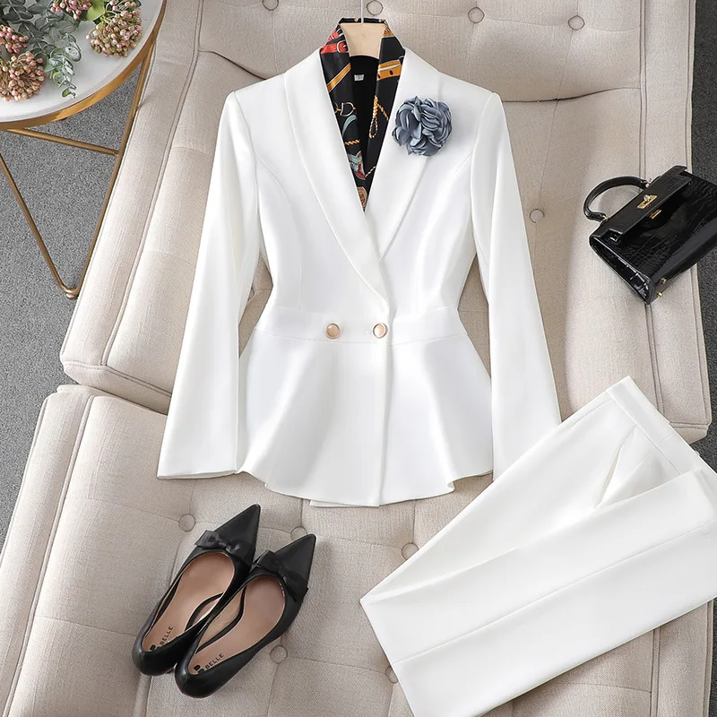 

White Long Sleeve Business Wear Suit Women's Autumn Elegant Beauty Salon Front Desk Work Clothes Beautician Work Clothes