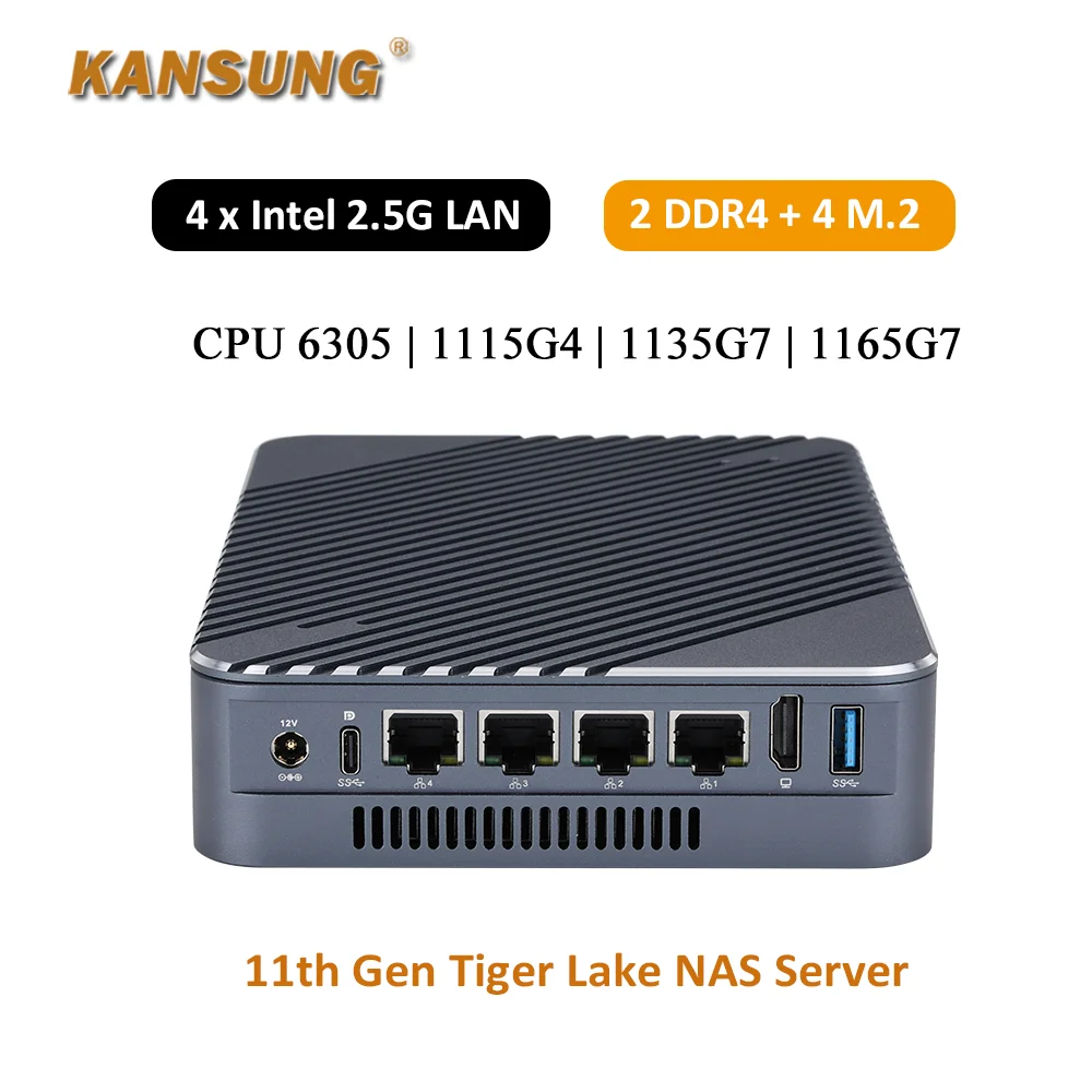 NAS Server 4 x 2.5G LAN Intel 11th Gen Celeron 6305 Core i3 1115G4 i5 1135G7 i7 1165G7 Firewall Computer Mini PC Network Storage