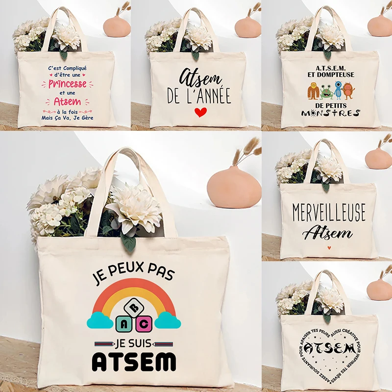 Super ATSEM Whimsical Design Tote Bag Women Shopping Organizer Perfect Gift for Educators & Childcare Professionals Cadeau Atsem