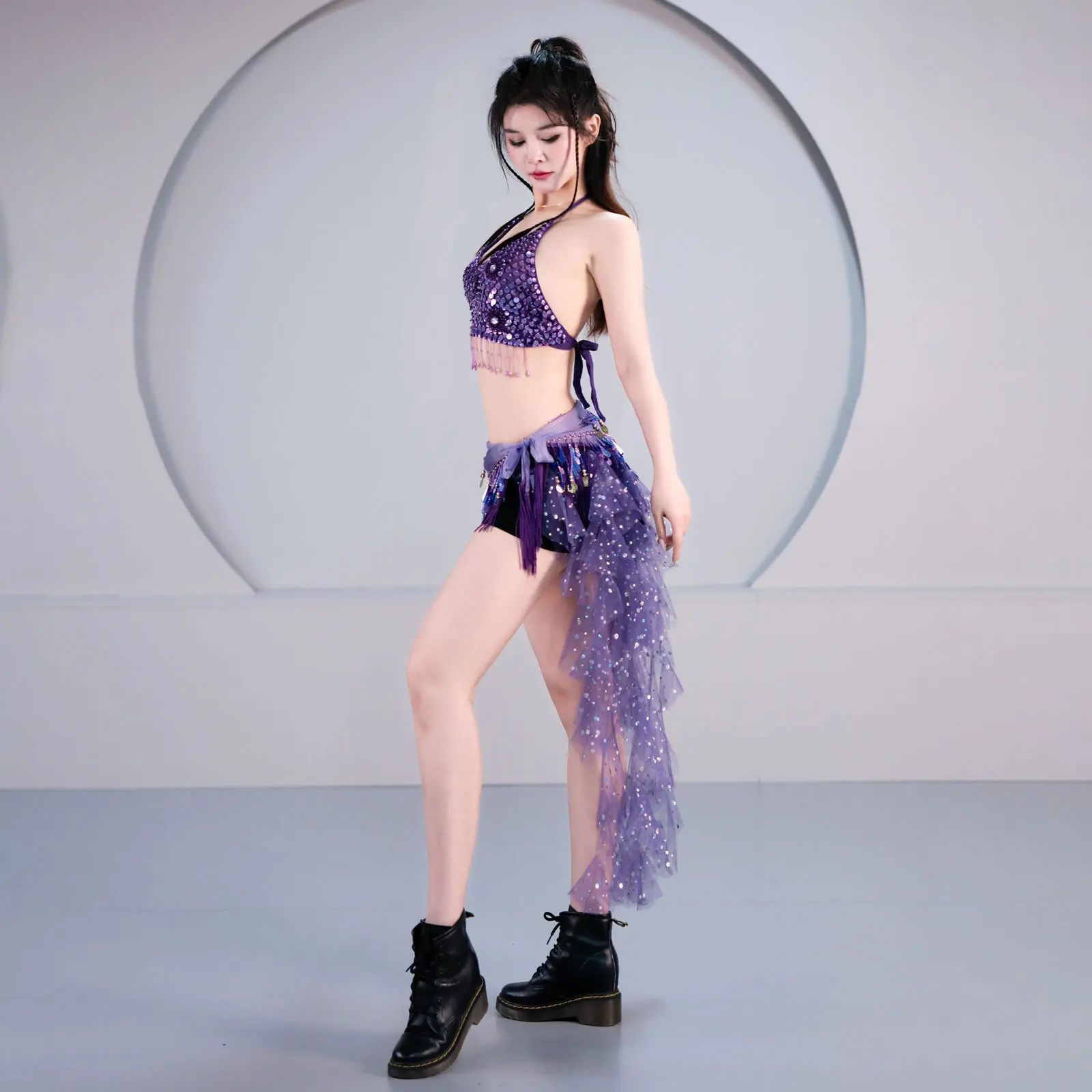 Smart Jazz Dance Buikdans Stage Performance Outfit Vlinder Top Hot Girl Outfit Glitter Set