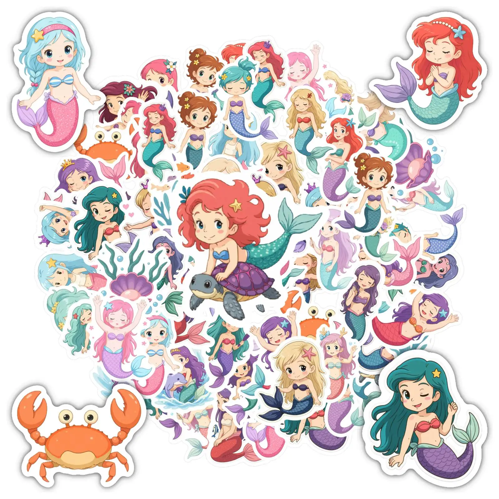 

35pcs-50pcs Cute Fantasy Stickers Colorful Mermaid Stickers Fantasy Stickers For Notebook Luggage Mobile Phone Cup Guitar
