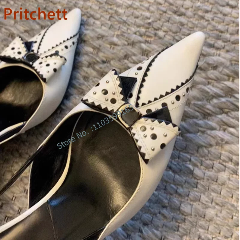 

Butterfly Knot Mixed Color Sandals Pointy Toe Thin Heel Buckle Strap Pumps Black White Polka Dot Slingback Stiletto Shoes Summer