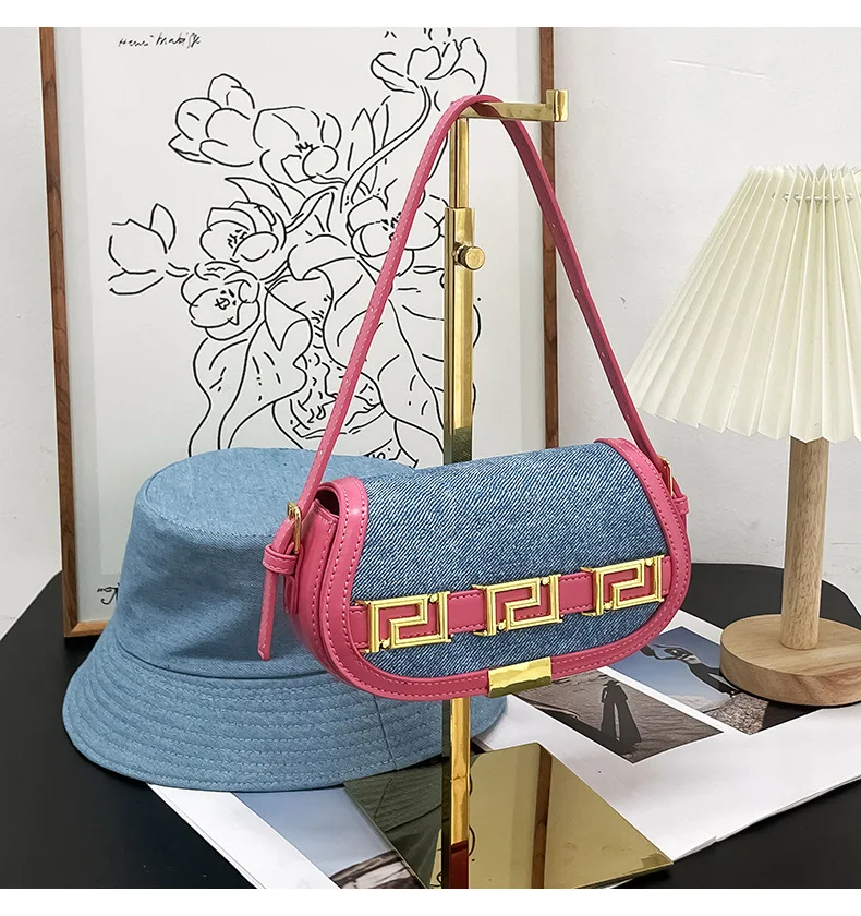 2025 شيك المرأة الدنيم السرج حقيبة متعددة الاتجاهات تحت الإبط محفظة خمر مربع صغير Crossbody حقيبة كتف موضة عادية #6