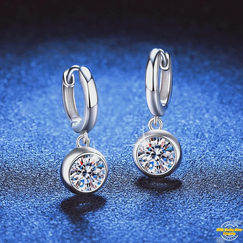 

2,0 карата муассанит S925 серебряные серьги-капли для женщин с платиновым покрытием круглые серьги с кисточками для влюбленных подарок ювелирные изделия оптом