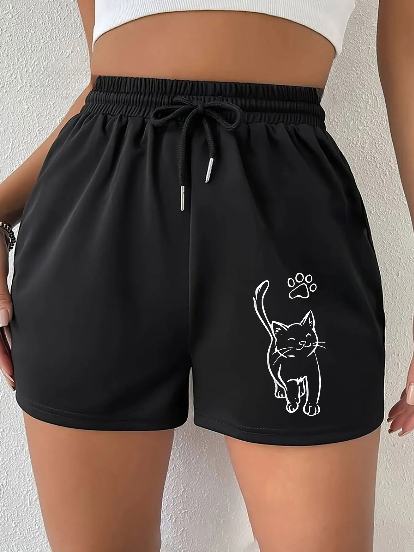 

Trendy Fashion Premium Individual Cat Paw Print Pattern Single Piece Women'S Shorts Casual Running Workout Pants for Summer