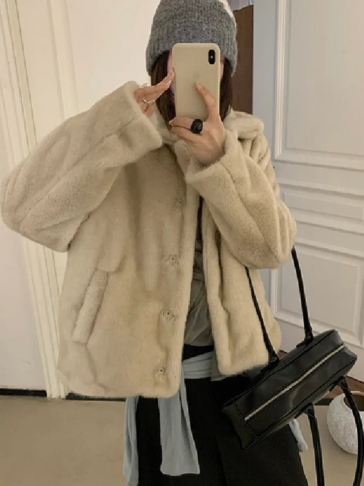 Eco-Friendly ort Sle femmes Jaet fourrure et cuir intercé doux col Faion manteau coupe droite longue Sve