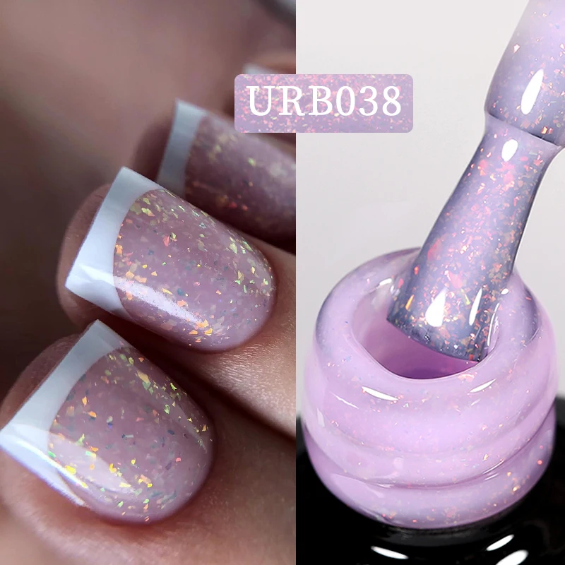 UR SUGAR 7ml Sparkling Auroras Glitter Rubber Base Gel Pink Sequins Chrome Long Lasting Soak Off Nail Art UV LED Varnish