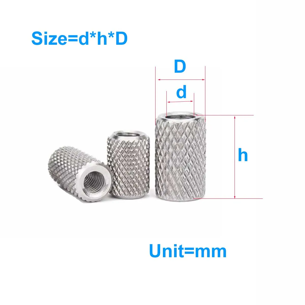 

304 Stainless Steel Extended Cylindrical Flat Head Knurled Nut, Hand Tightened Nut M3M4M5M6M8M10M12M16