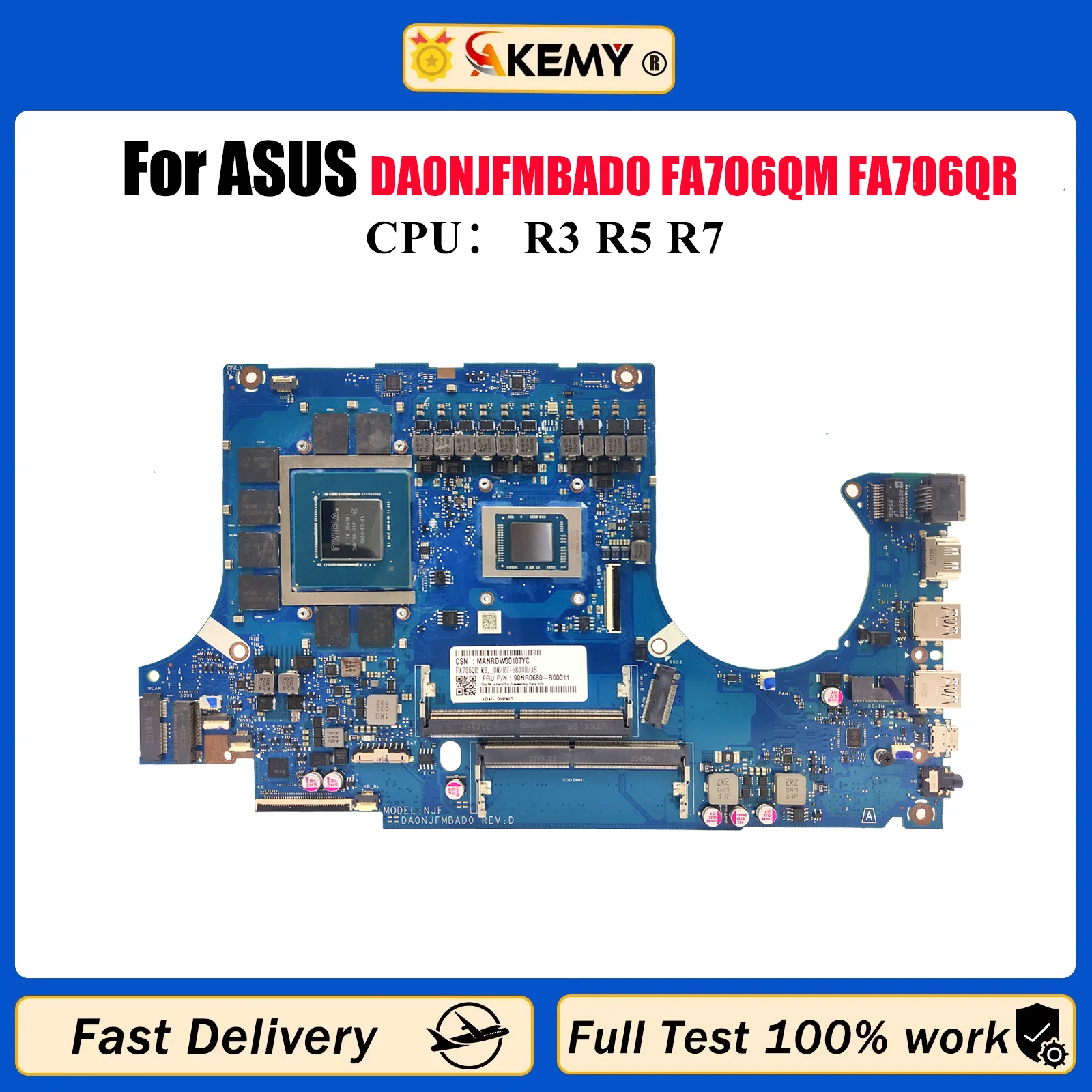 

DA0NJFMBAD0 Материнская плата для ноутбука ASUS TUF Gaming FA506Q FA706QM FA706QR Материнская плата для ноутбука с процессором R3 R5 R7 100% tests OK stk
