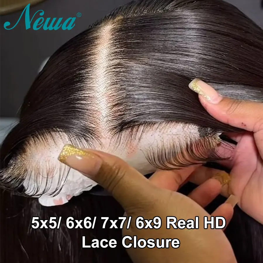 Newa Hair 9x6/7x7/6x6/5x5 HD Lace Closure Straight Hair HD Closure Melt Skin Deep Part Natural Scalp Human Hair HD Lace Closures