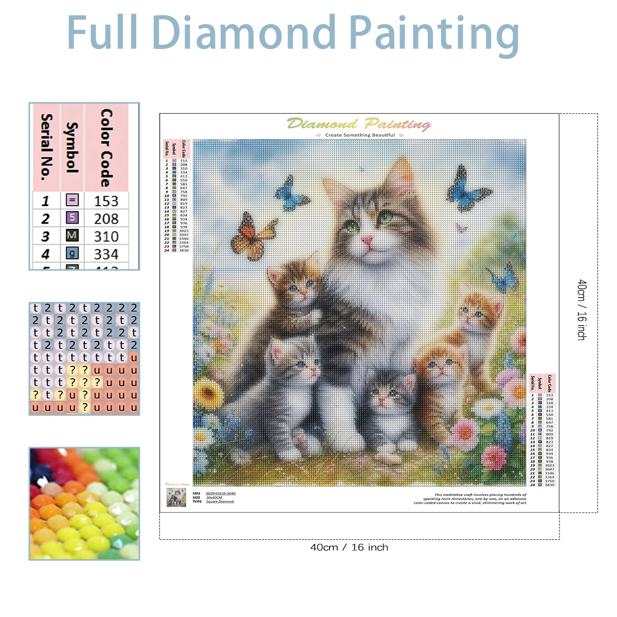 SDOYUNO DIY Diamant Peinture Animal Chat Fleurs Plein Strass Broderie Point De Croix Papillon Mosaïque Image Mur