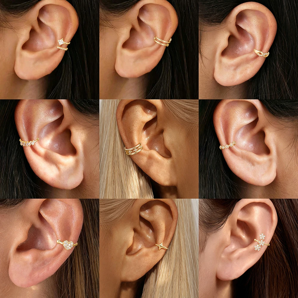 1PC Light Luxury Fashion False Perforation Ear Clip For Women 14K Gold Plated Zircon Ear Cuff 2026 Hypoallergenic Jewelry Gift