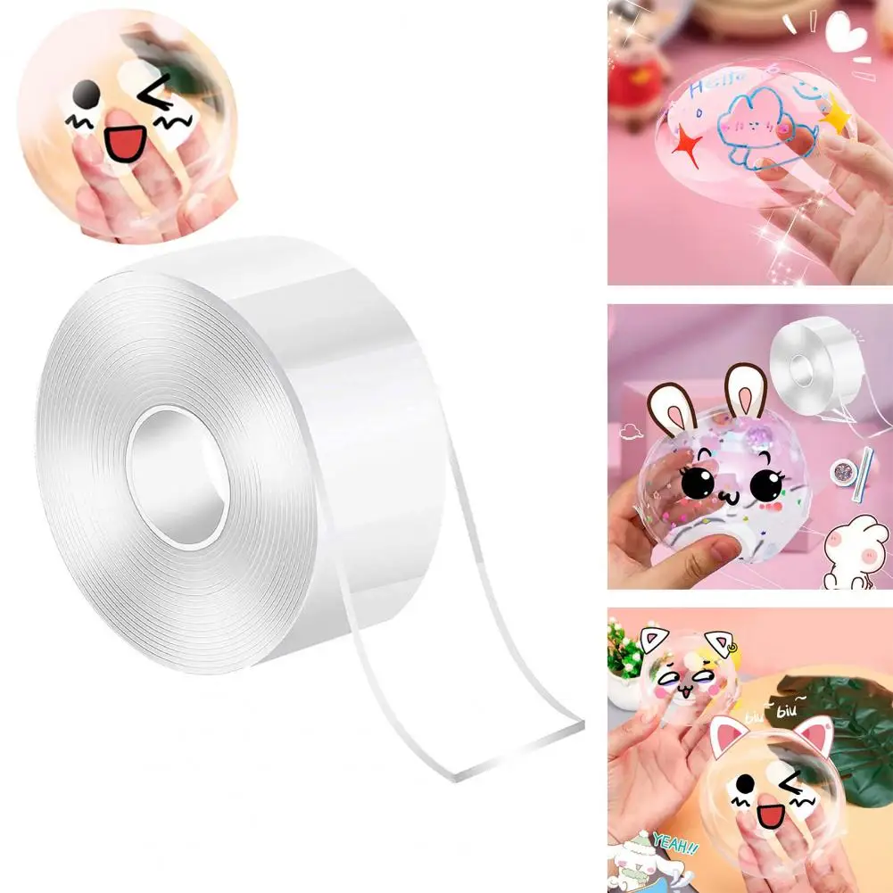 100cm Nano Tape Bubble Toy with Straw Powder Double-sided Adhesive Stress Relief Transparent DIY Hollow Ball Craft Making Toy