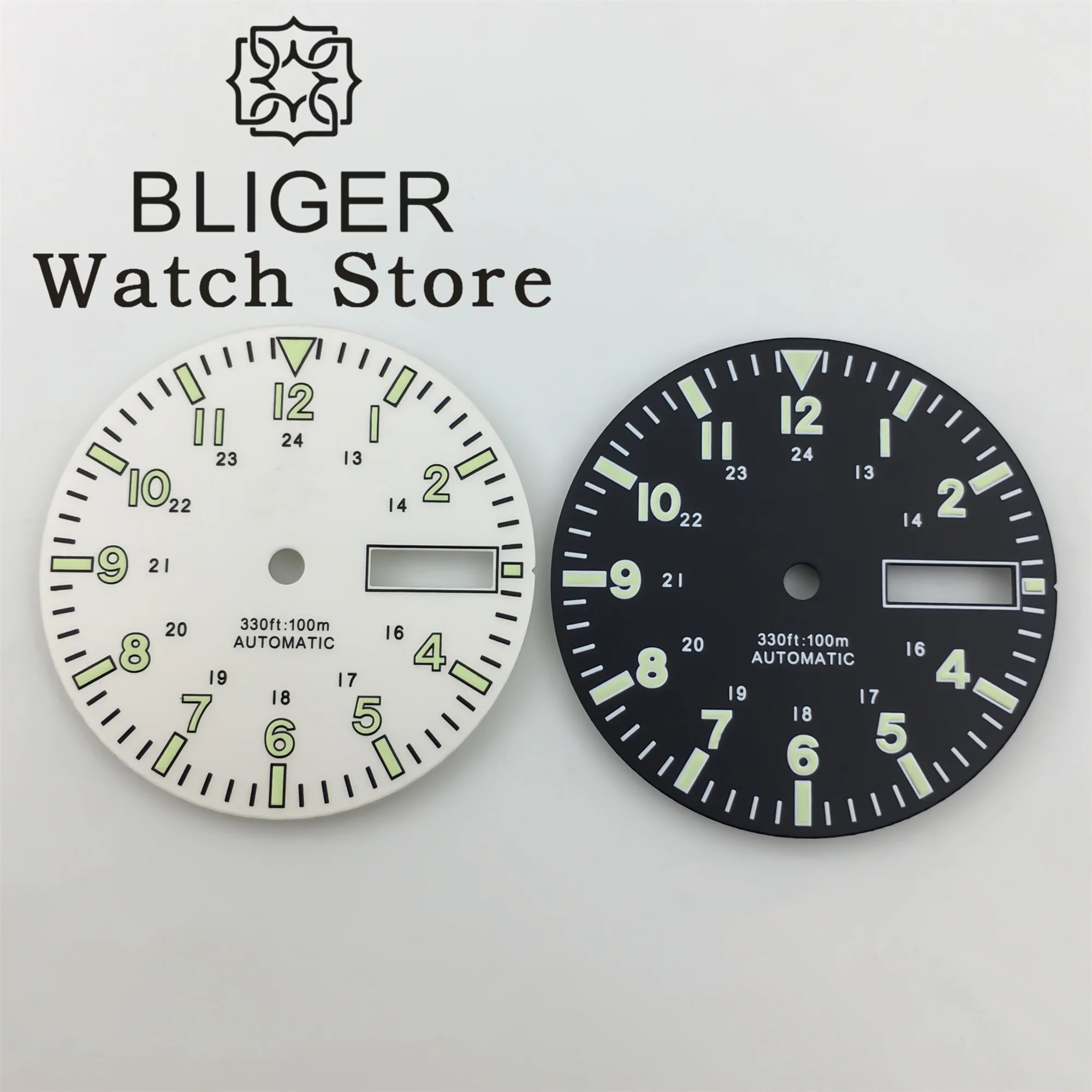 BLIGER NH36 Watch Dial 28.8mm Week Date Window Dial Green Luminous Watch Face Modified Watch Accessories Fit NH36 Movements