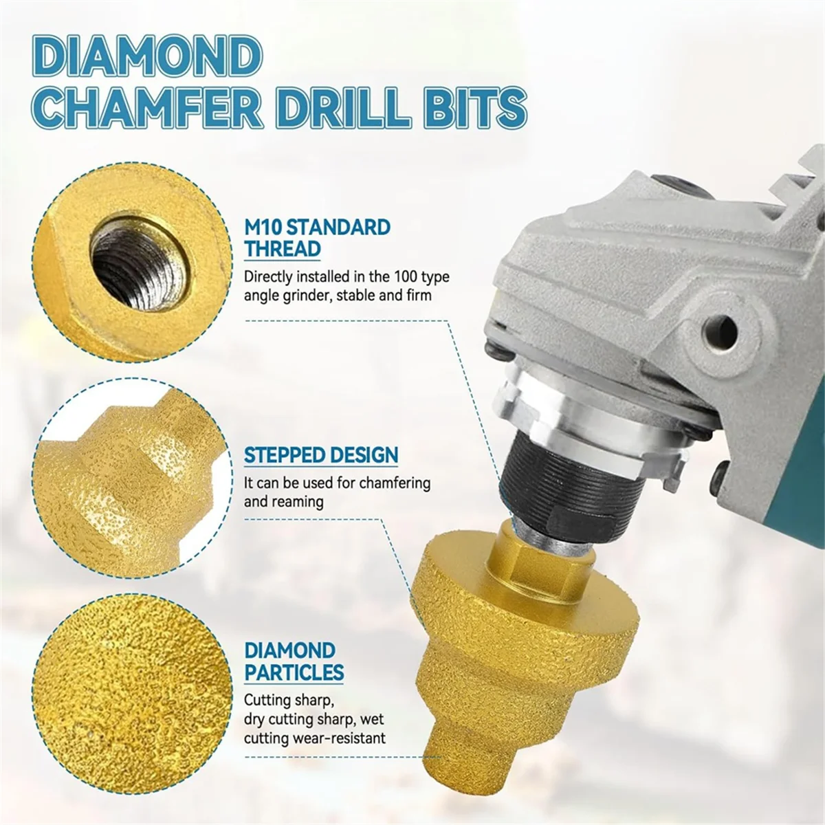 A002 2Pcs Diamond Step Drill Bit, 20mm 35mm 50mm Diamond Hole Opener Puncher Round Hole Cone Grinder Bit for Marble Stone