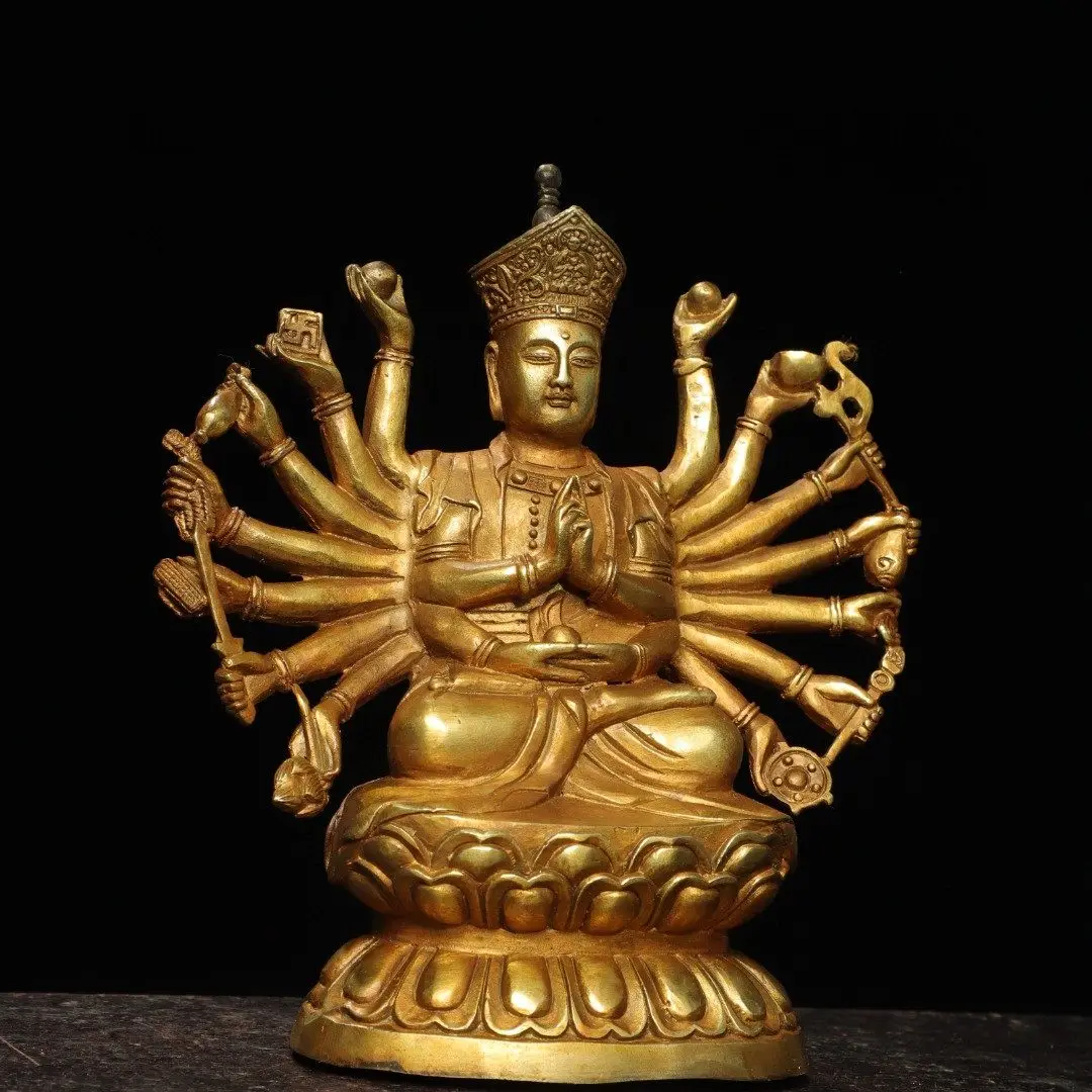 Cundi Bodhisattva Pure Copper Gold Gilded Antique Tibetan Buddha Statue Home Temple Desk Decor