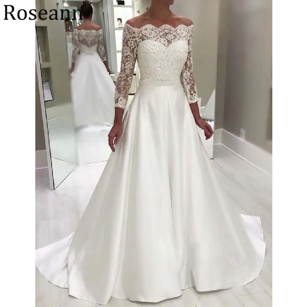 Customized Exquisite Long Wedding Dresses 2026 Elegant Satin Lace Floor-Length A-Line Sweep Train Bride Gowns Vestidos De Novia