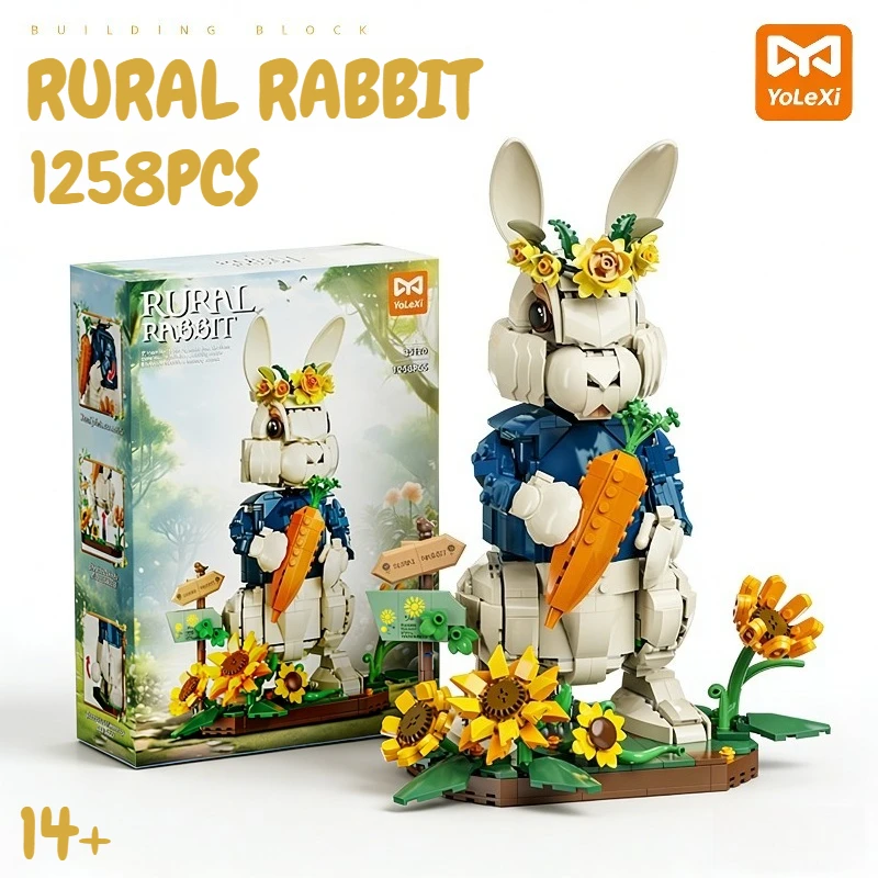 

1258PCS Creative Rural Rabbit Building Blocks Construction Bricks Toy Desktop Ornament Gift For Children Adult
