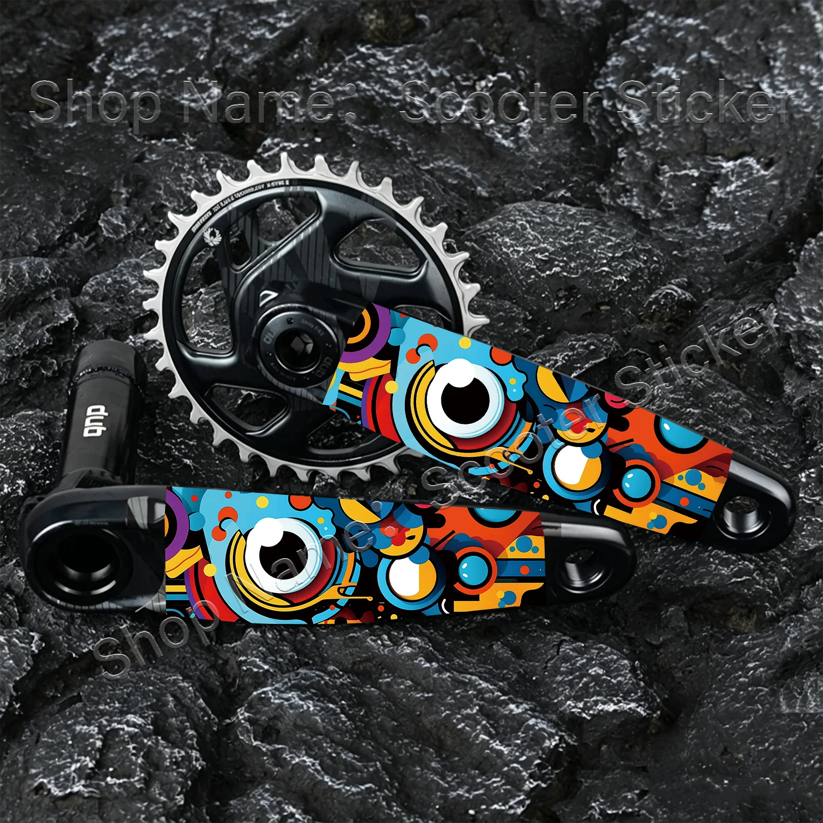 1 Pair Colorful Graffiti Big Eyes Bike Crank Stickers, Waterproof Anti-Scratch Removable Crankset Protection Decals